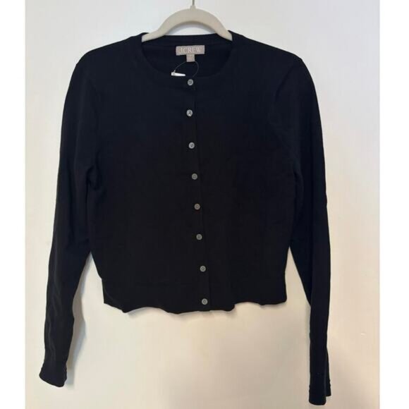 NWT J.Crew New Jackie Cardigan In Premium Ultra Fine Cotton Blend Black Size M - Picture 2 of 6